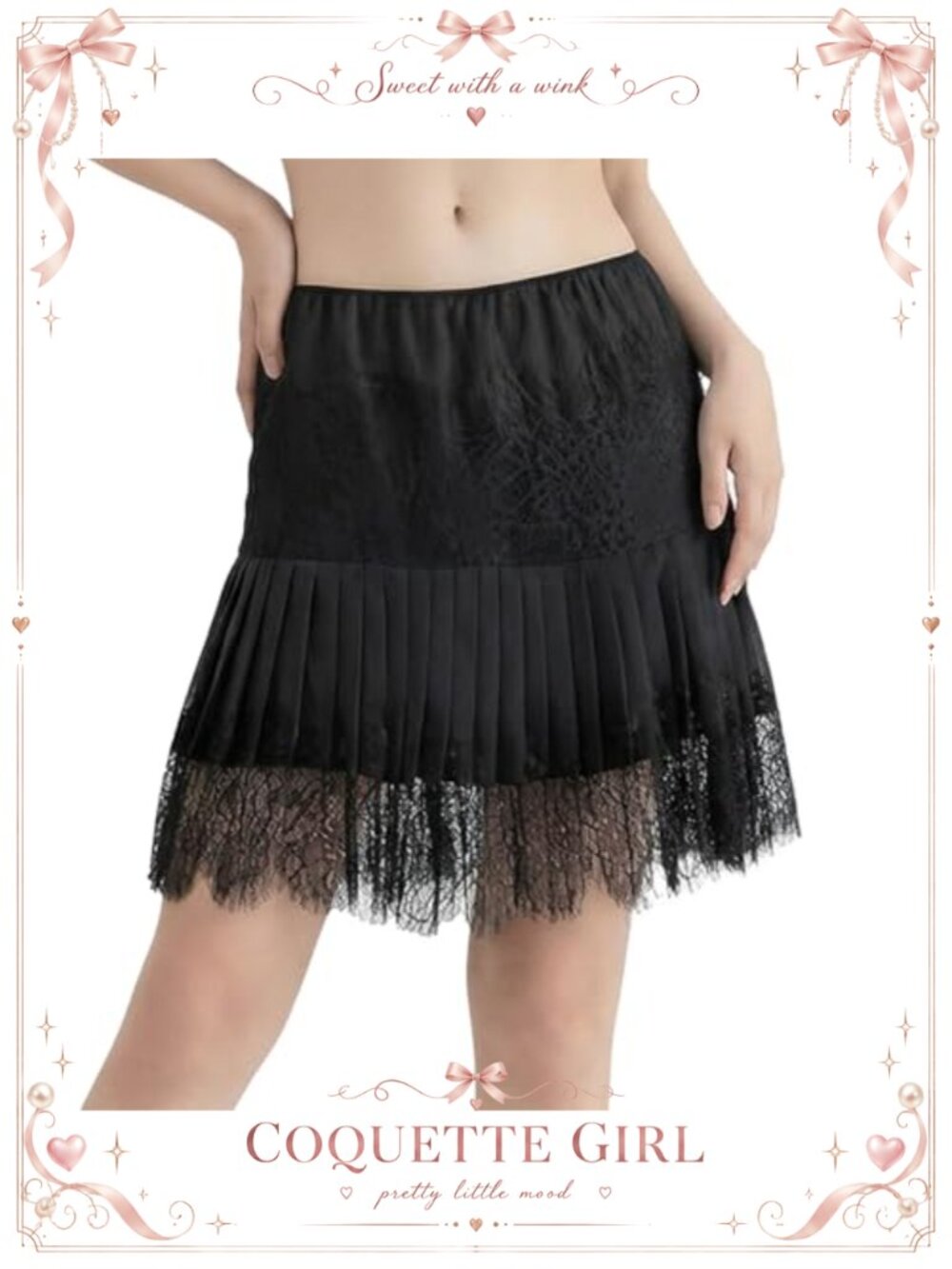 Y2K Lace Pleated Mini Skirt with Lining Ruffle Elastic Waist